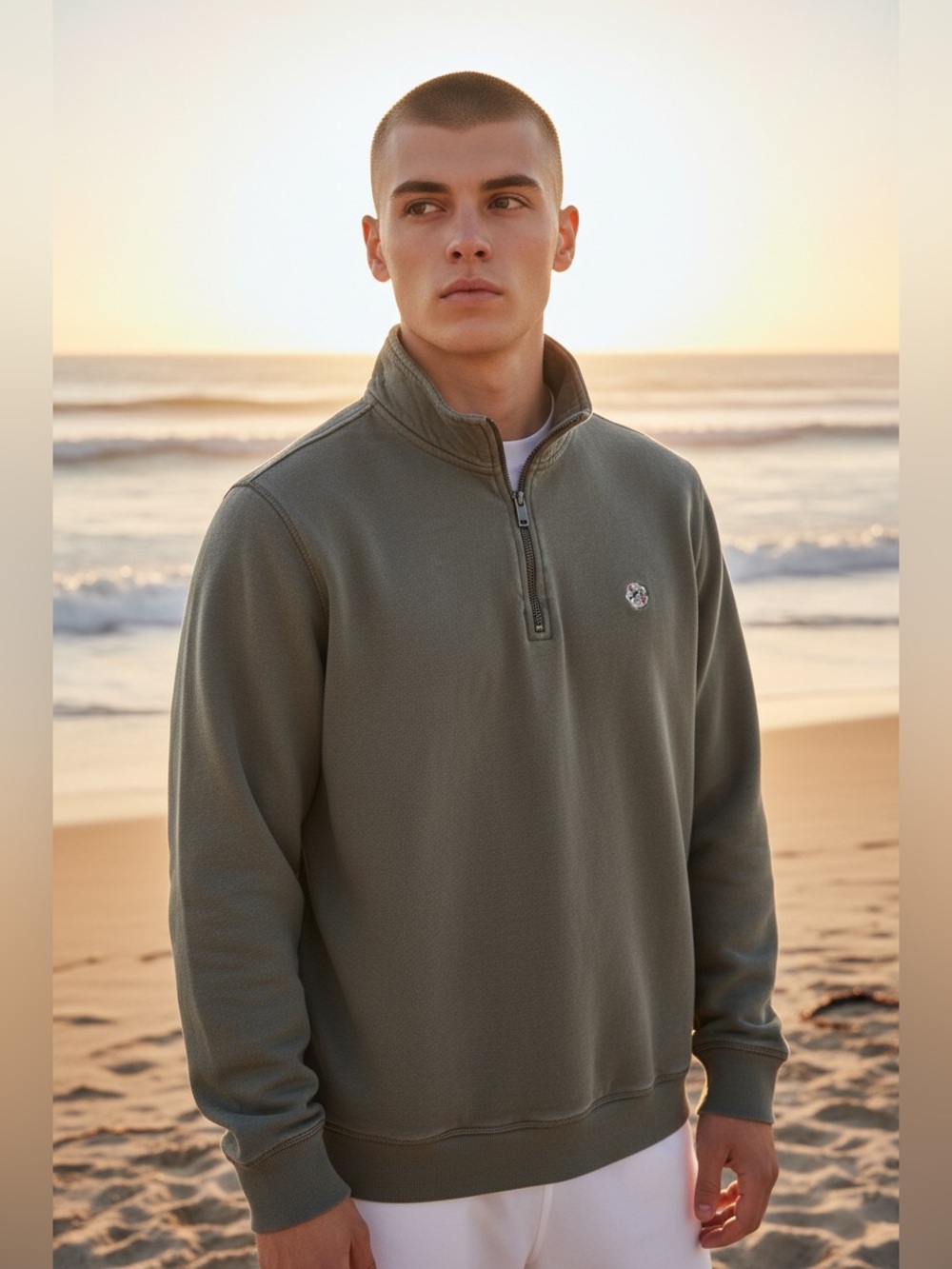 Ted Baker Vintage  Olive Quarter-Zip Fleece Sweater